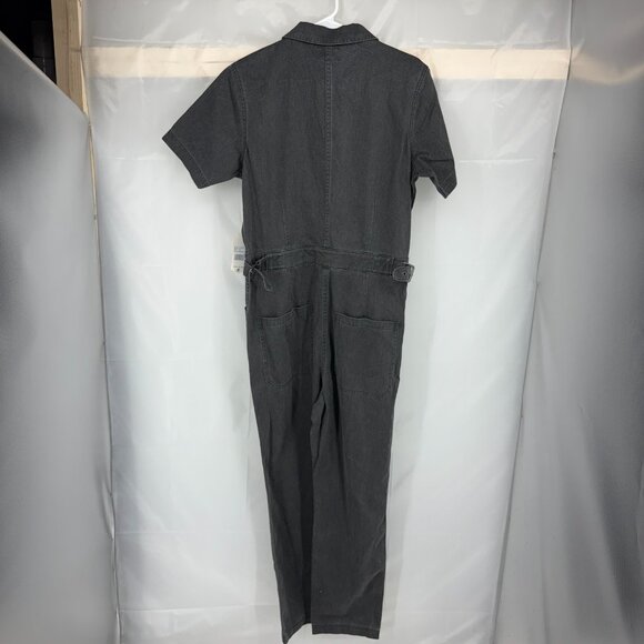 ATWYLD Women L Uniform Jumpsuit Black Denim Short Sleeve Utility Pockets Adjust - Picture 4 of 12